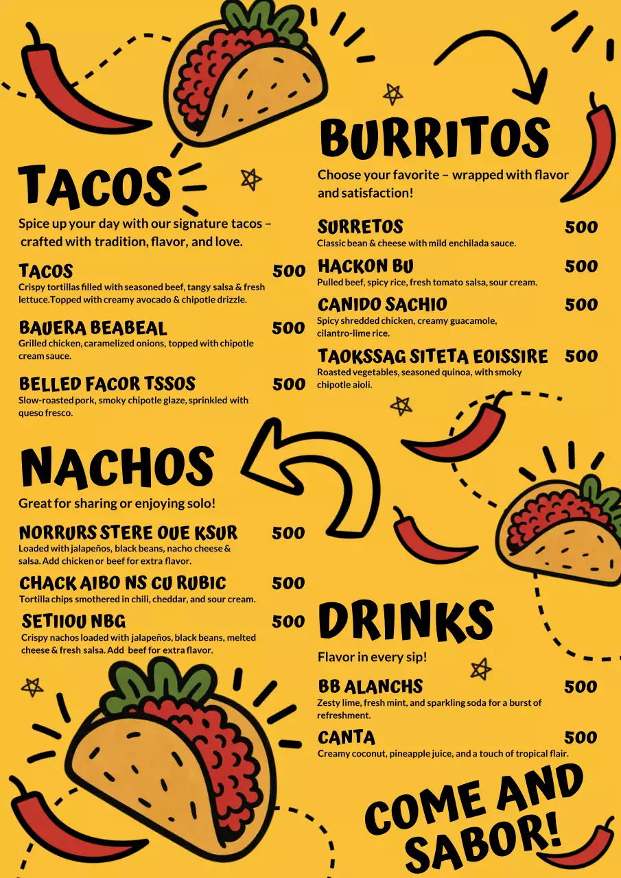 Yellow Bold Taco Menu Promotion Poster