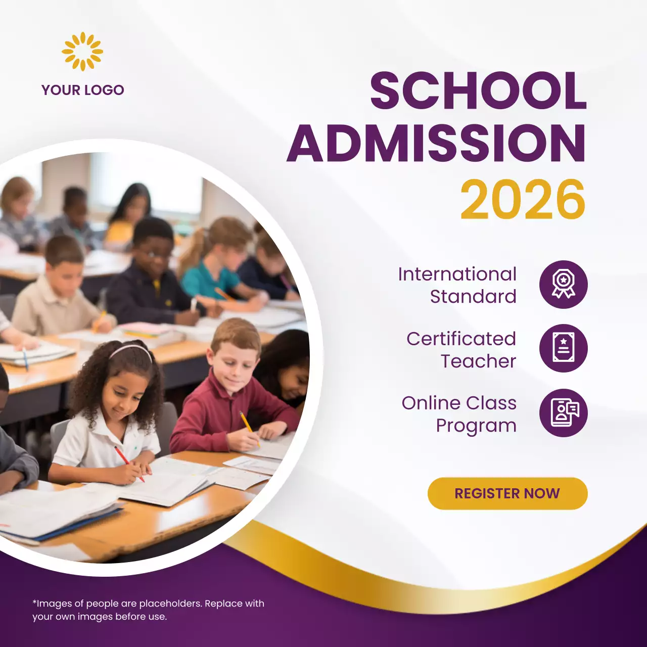 퍼플 앤 골드 모던 스쿨 입학 프로모션