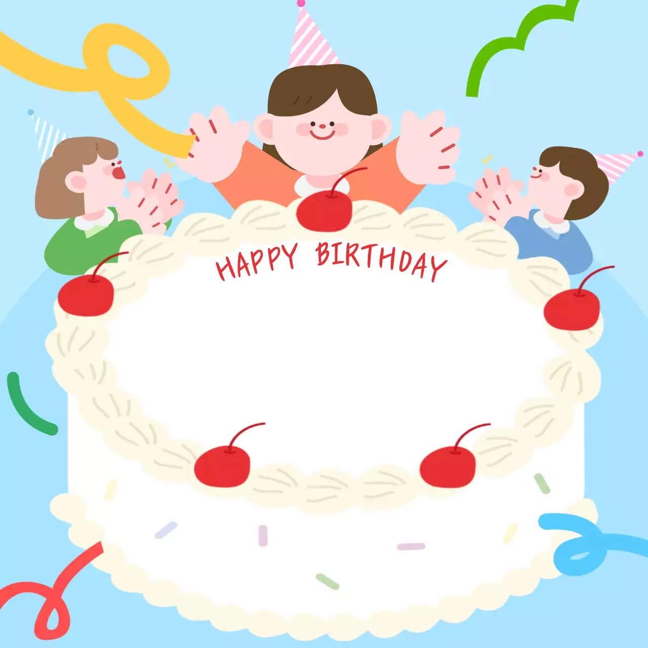 하늘색 아기자기한 생일 축하 카드