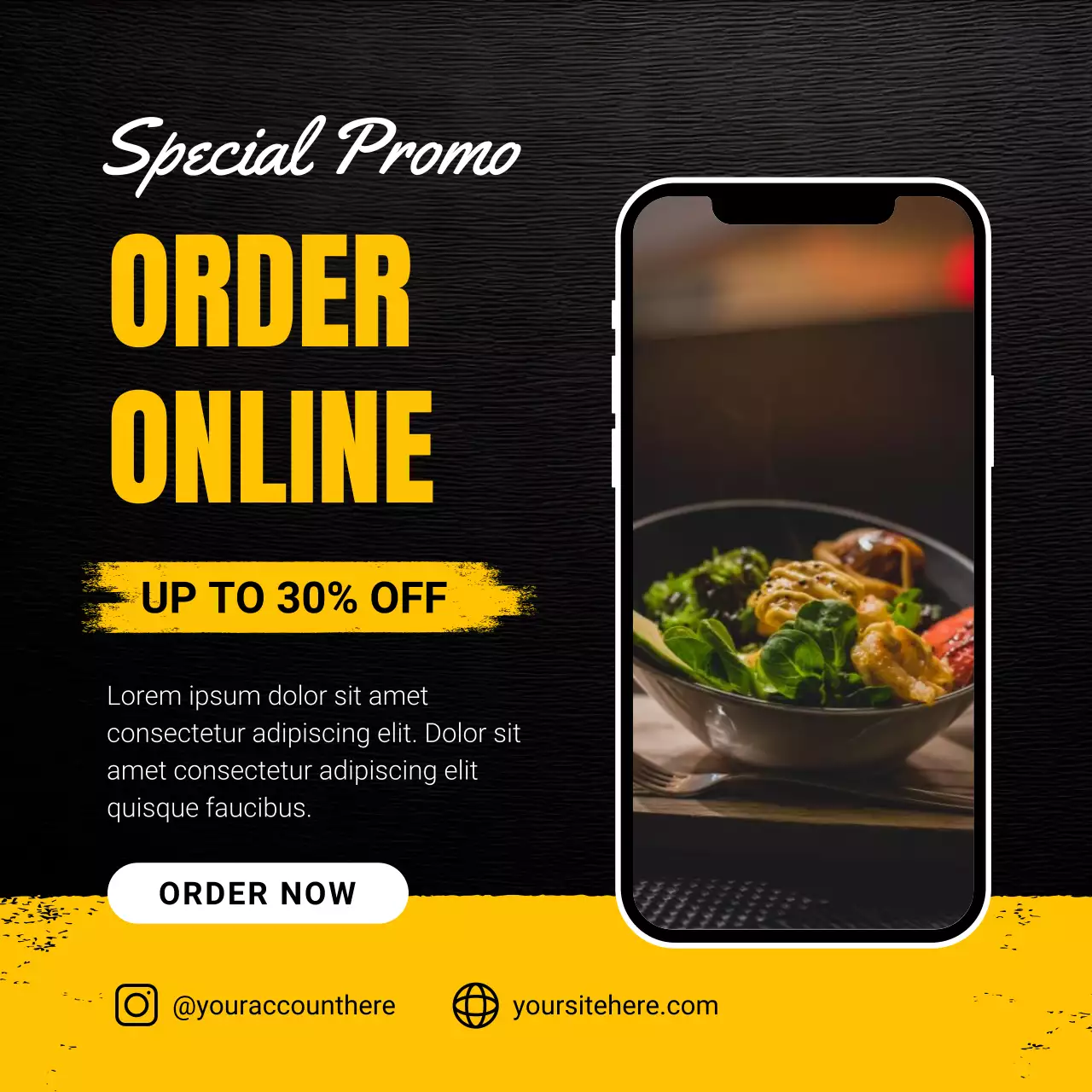 블랙 앤 옐로우 모던 텍스처 푸드 광고