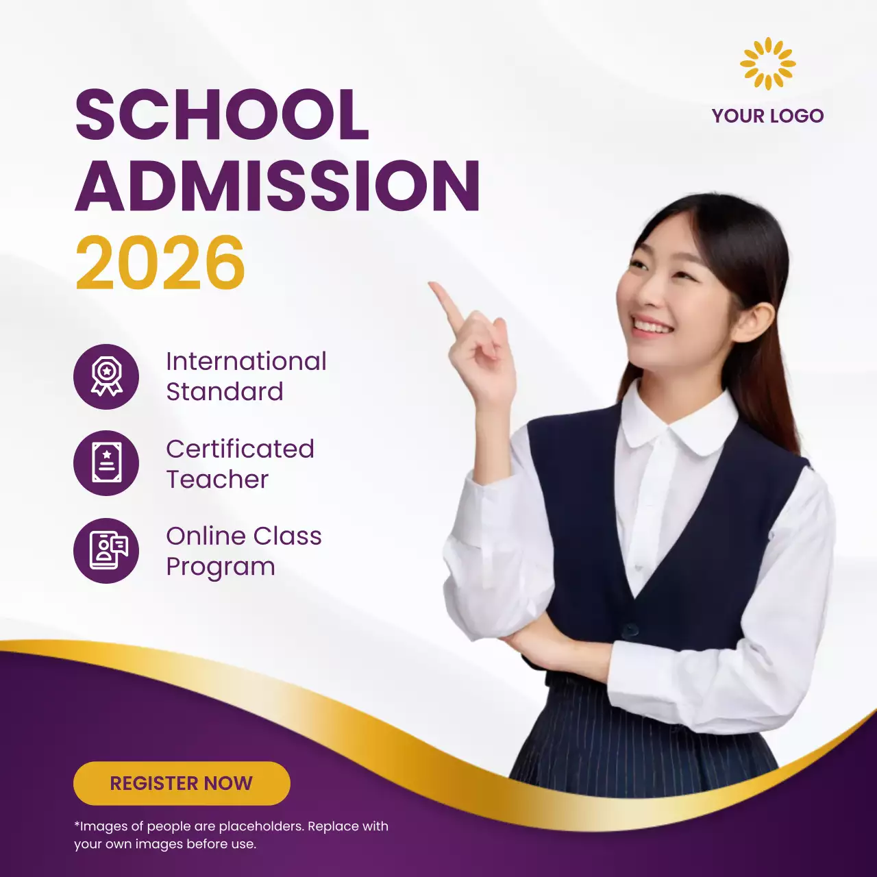 퍼플 앤 골드 모던 스쿨 입학 프로모션