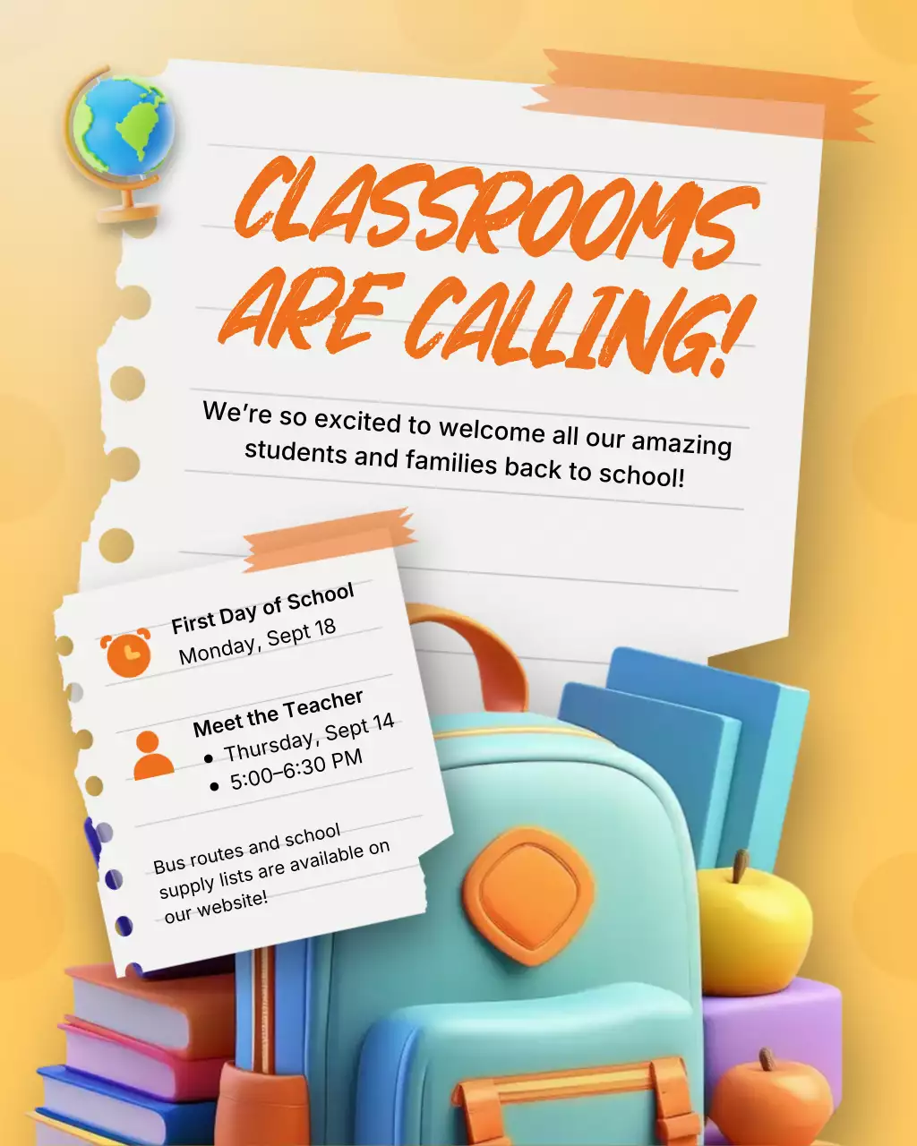 Orange and Yellow 3D Colorful Back to School Announcements Instagram Post
