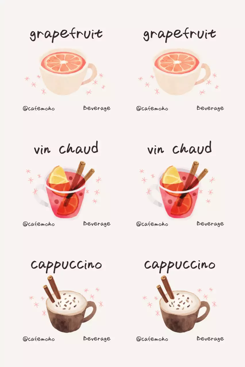 베이지 아기자기한 음료 스티커