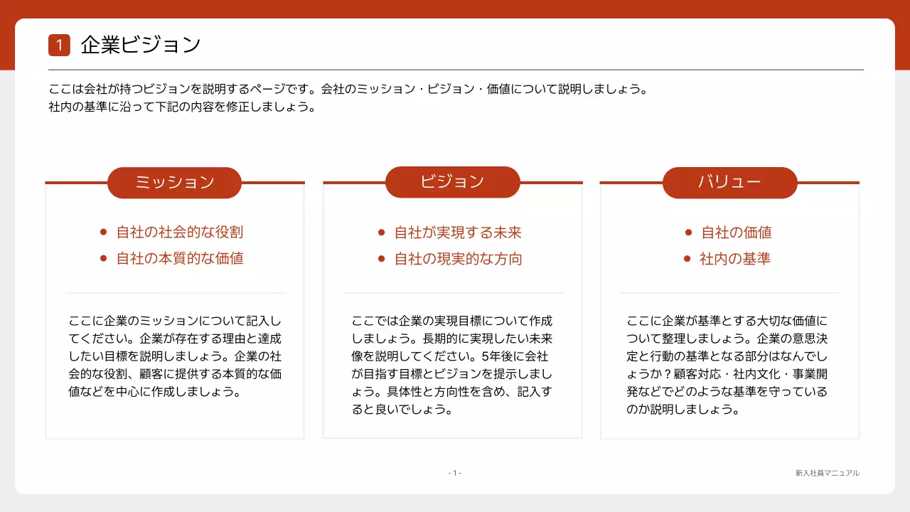 オレンジ シンプル ビジネス マニュアル プレゼンテーション