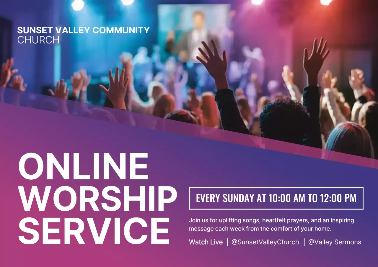 Purple Modern Worship Announcement Poster