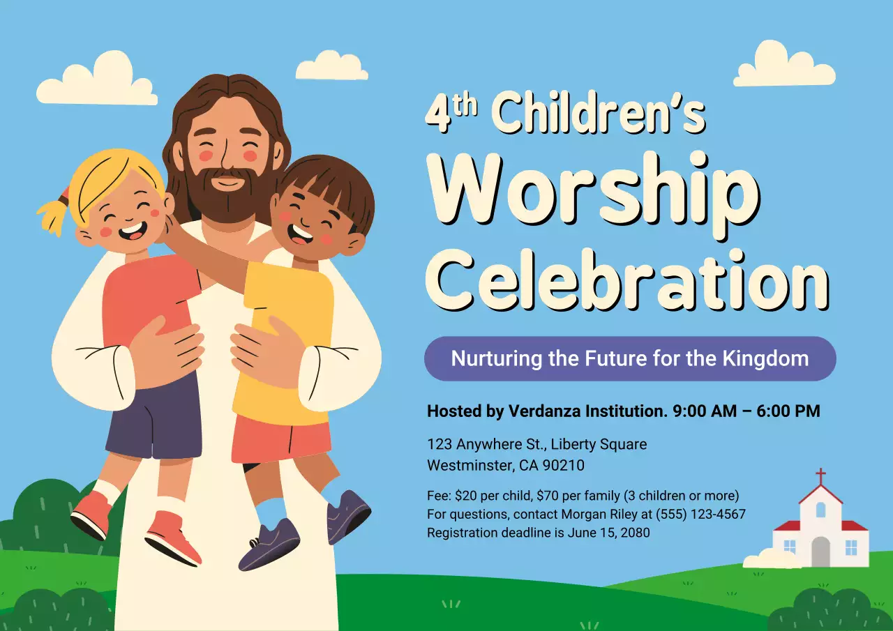 Blue Playful Children's Worship Invitation Poster