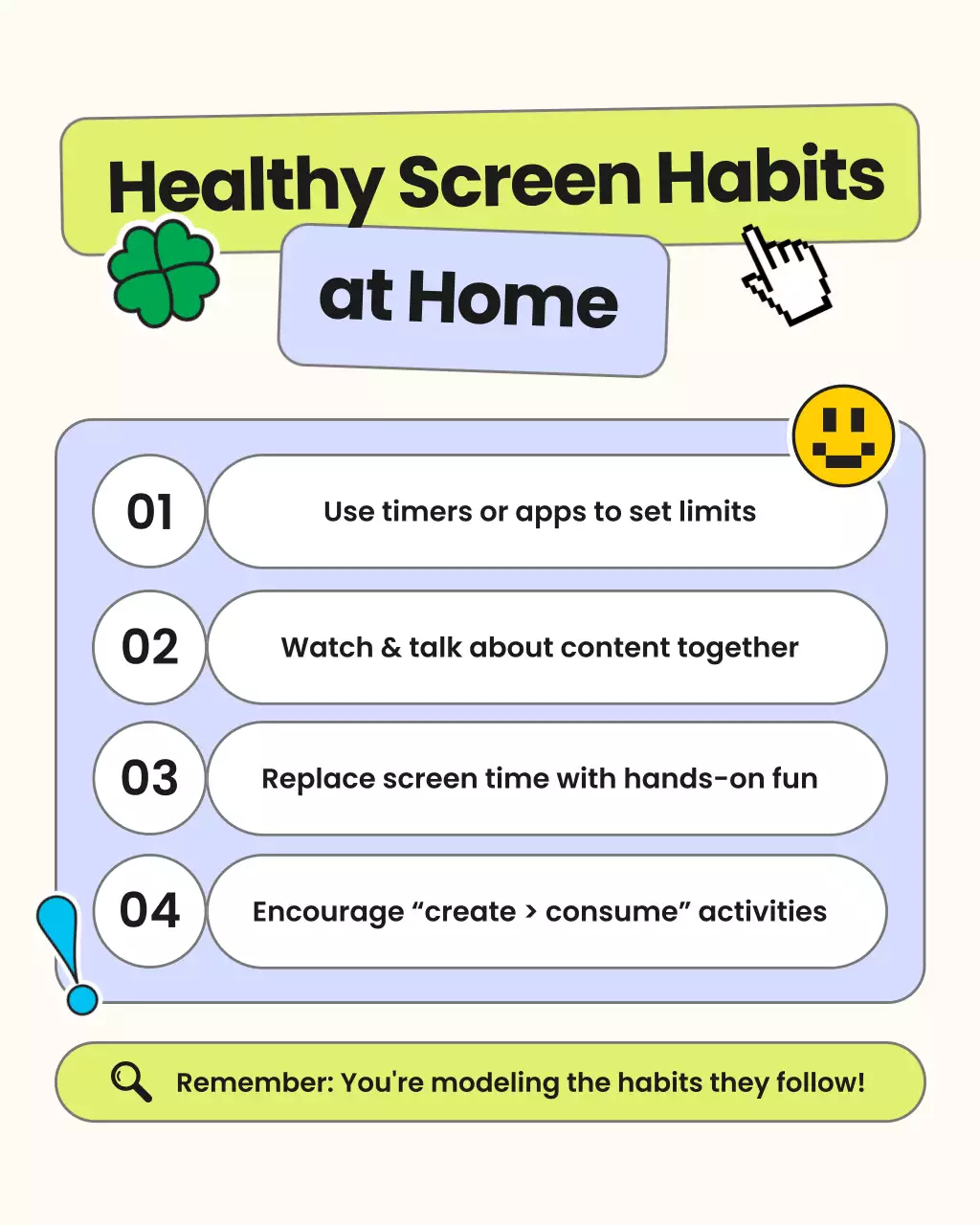 Green and Blue Cute Illustrative Screen Time Parenting Guide Instagram Carousel Post