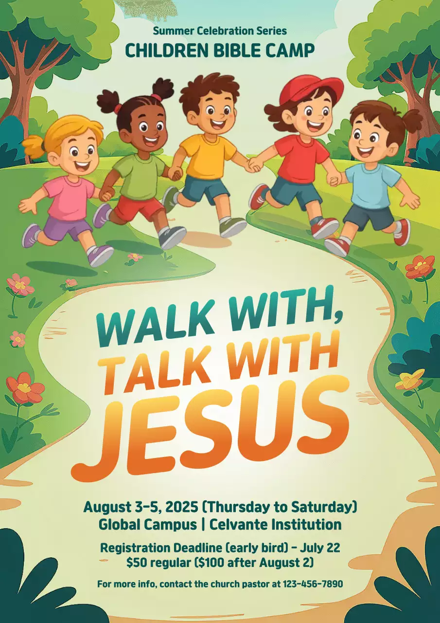 Green Playful Children Camp Announcement Poster