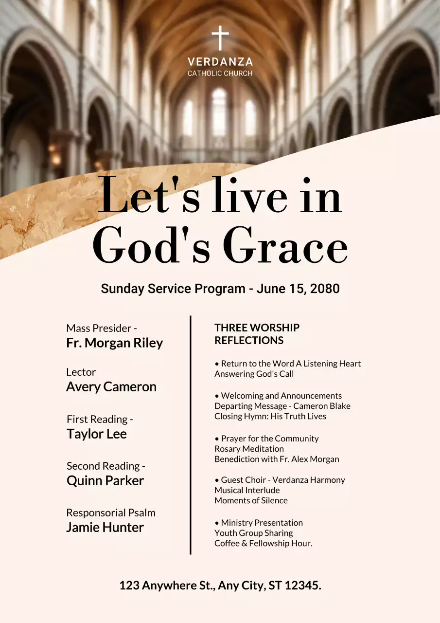 Beige Traditional Worship Announcement Poster