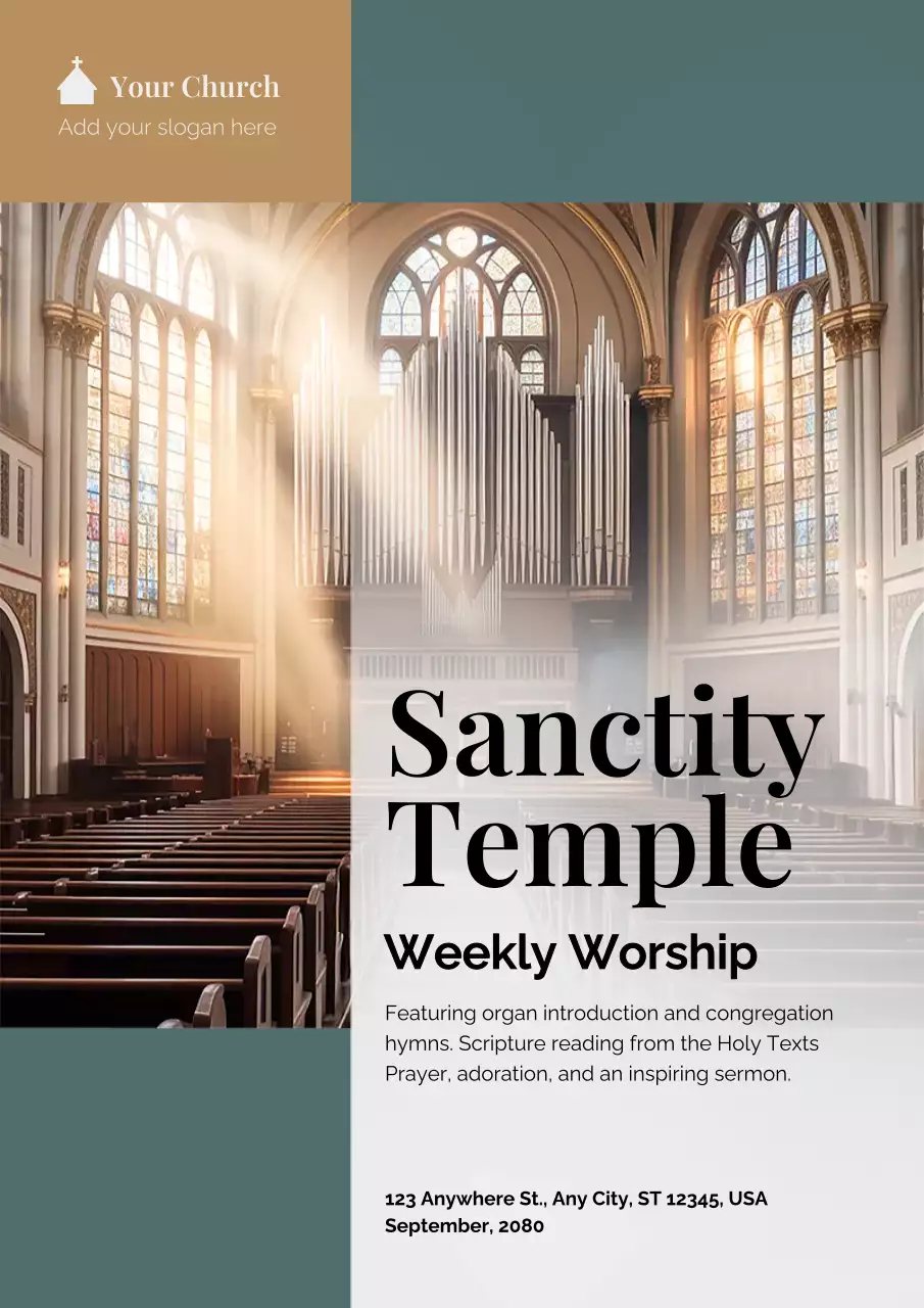 Green and Yellow Classic Worship Announcement Poster