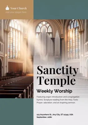 Green and Yellow Classic Worship Announcement Poster