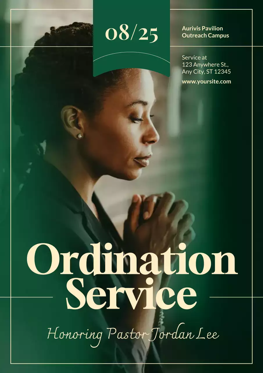 Green Elegant Ordination Announcement Poster
