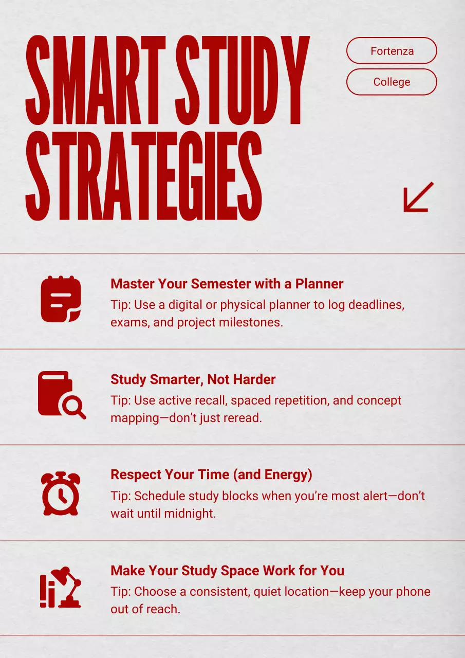 Red and Grey University Study Tips Poster