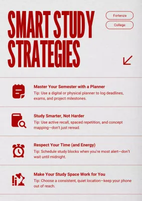 Red and Grey University Study Tips Poster