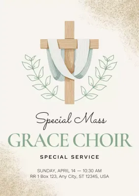 Beige Church Service Poster