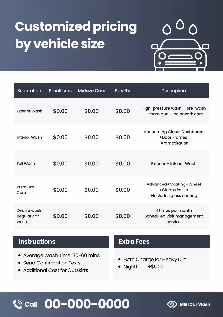 thực đơn rửa xe hiện đại màu xám