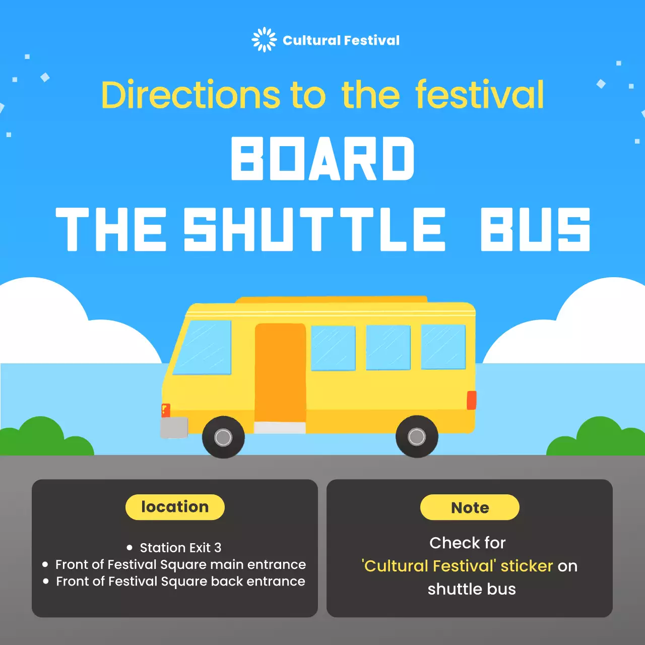 Blue minimal festival directions notice