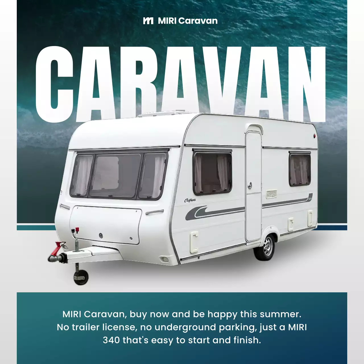 quảng cáo xe caravan hiện đại màu trắng