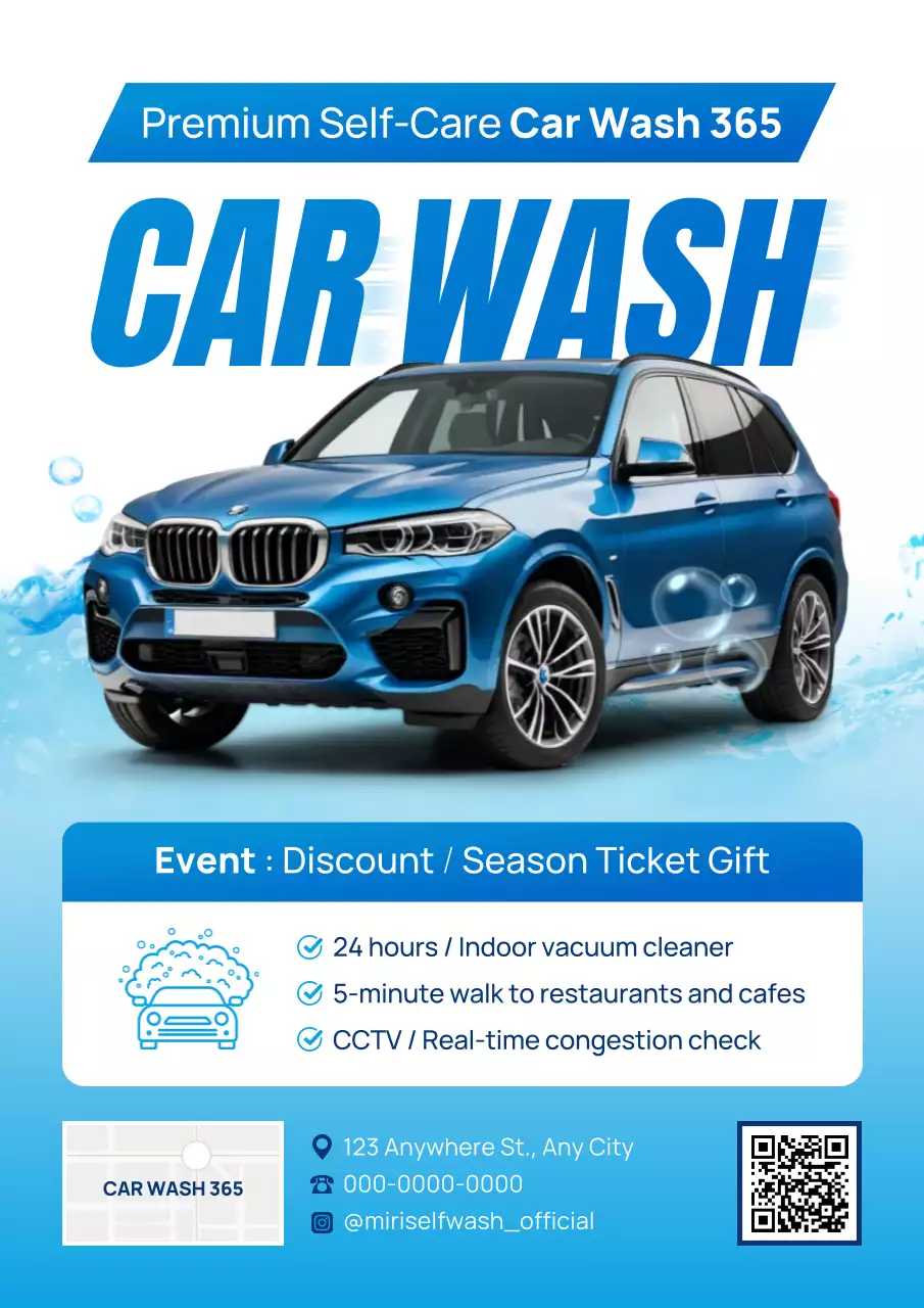 Iklan cuci mobil modern berwarna biru