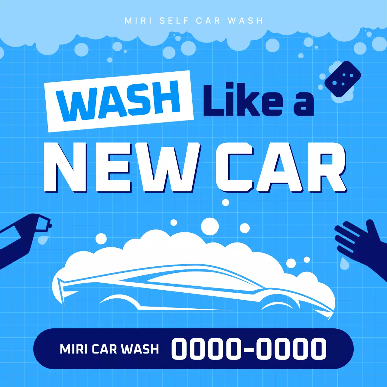 Iklan cuci mobil modern berwarna biru