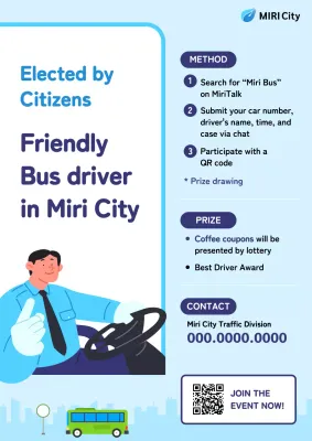 promosi acara bus modern biru