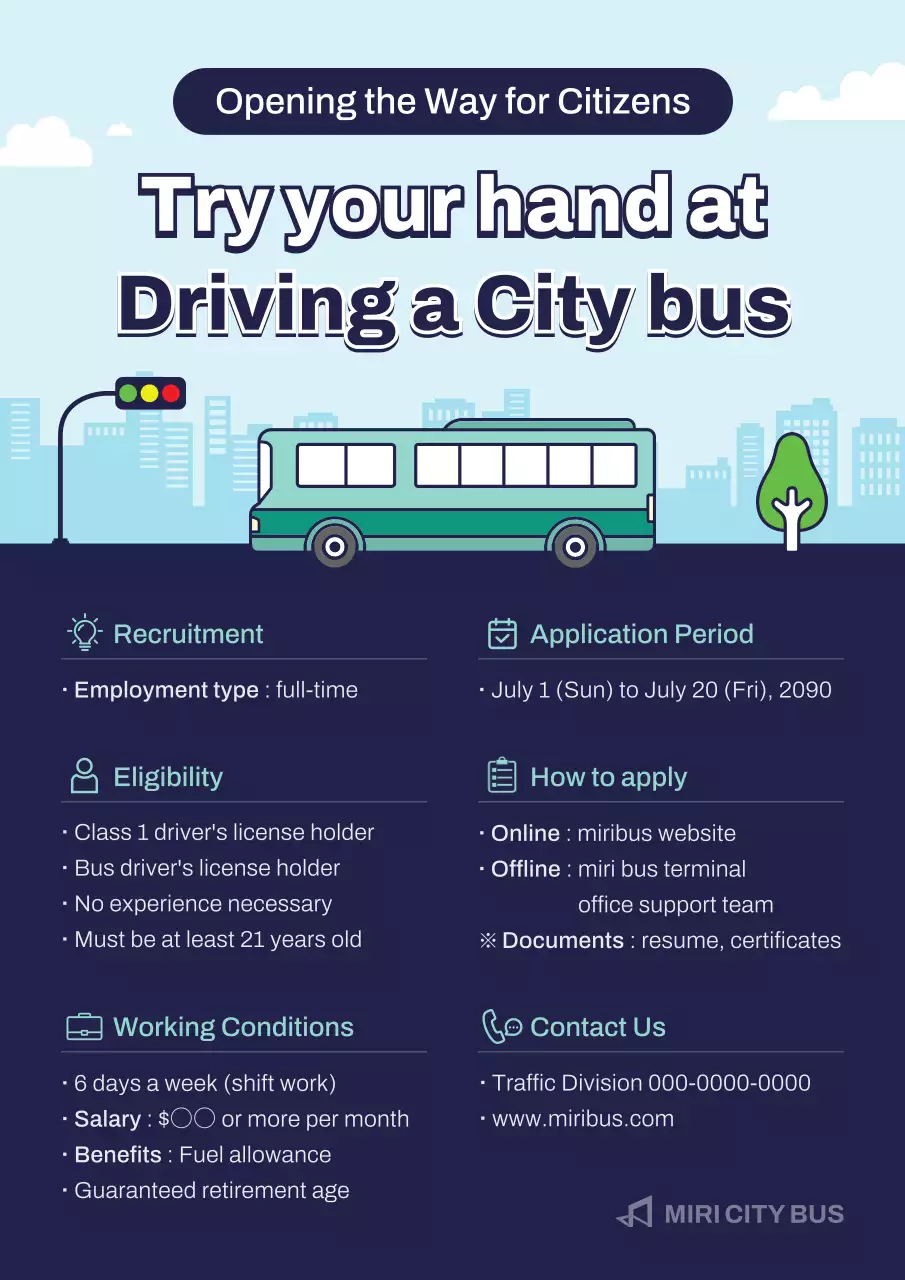 blue modern bus recruitment