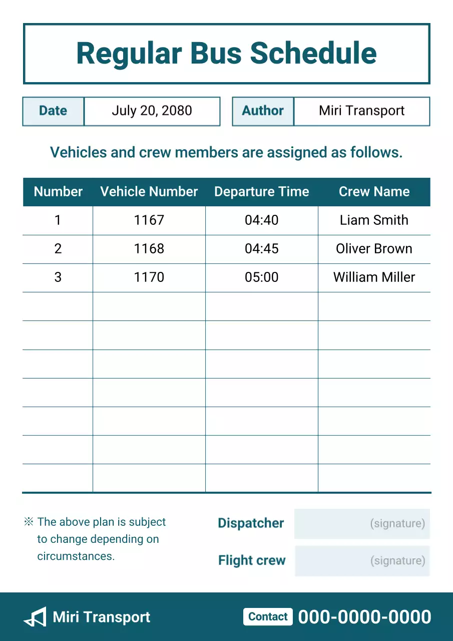 blue professional bus schedule document