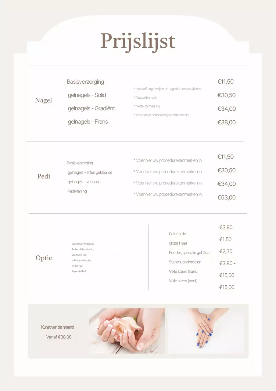 Beige Simple Beauty Prijslijstgids