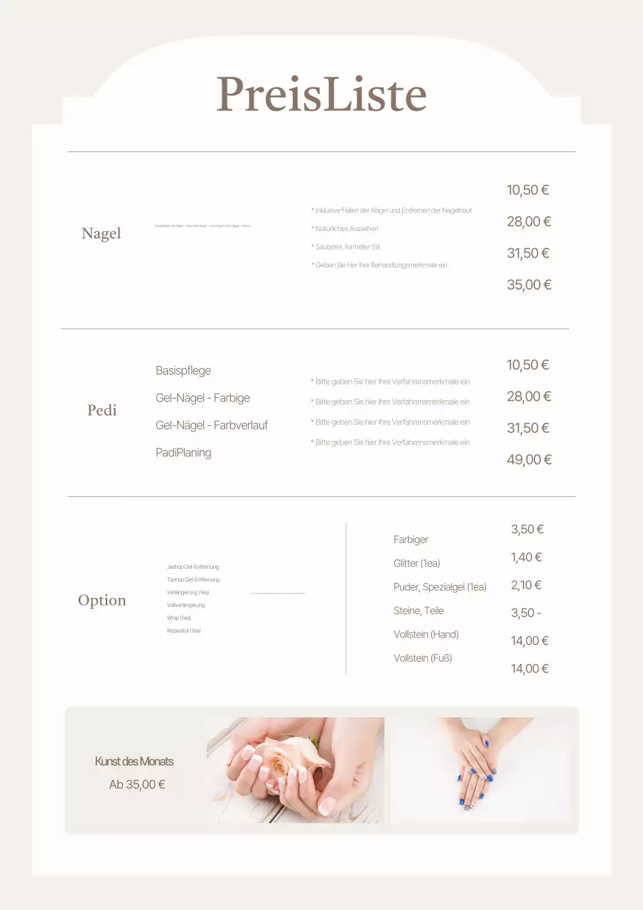 Beige Simple Beauty Preislistenführer