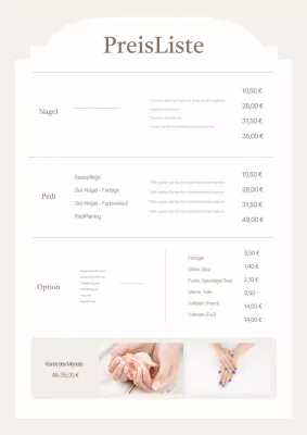 Beige Simple Beauty Preislistenführer