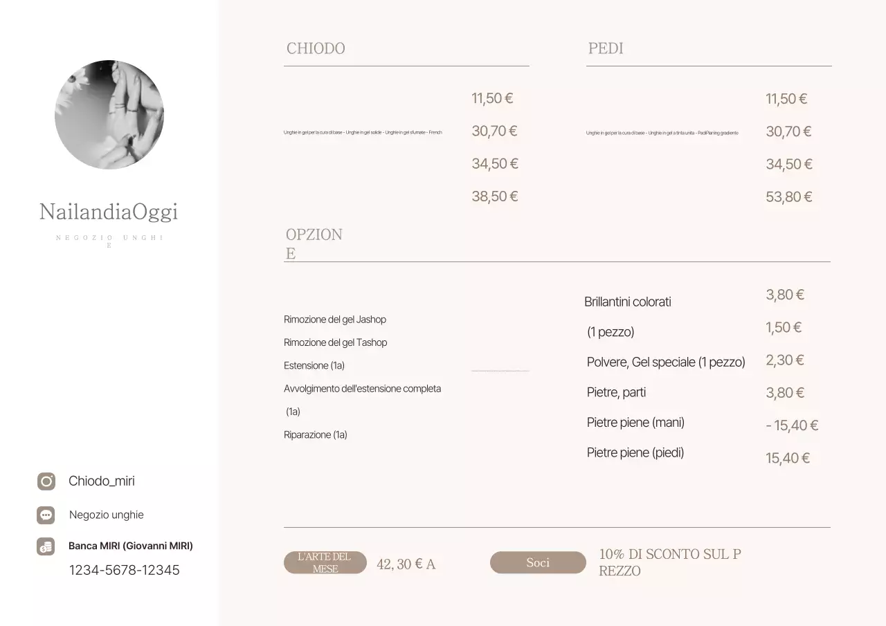 Guida ai prezzi del negozio di bellezza semplice Beige