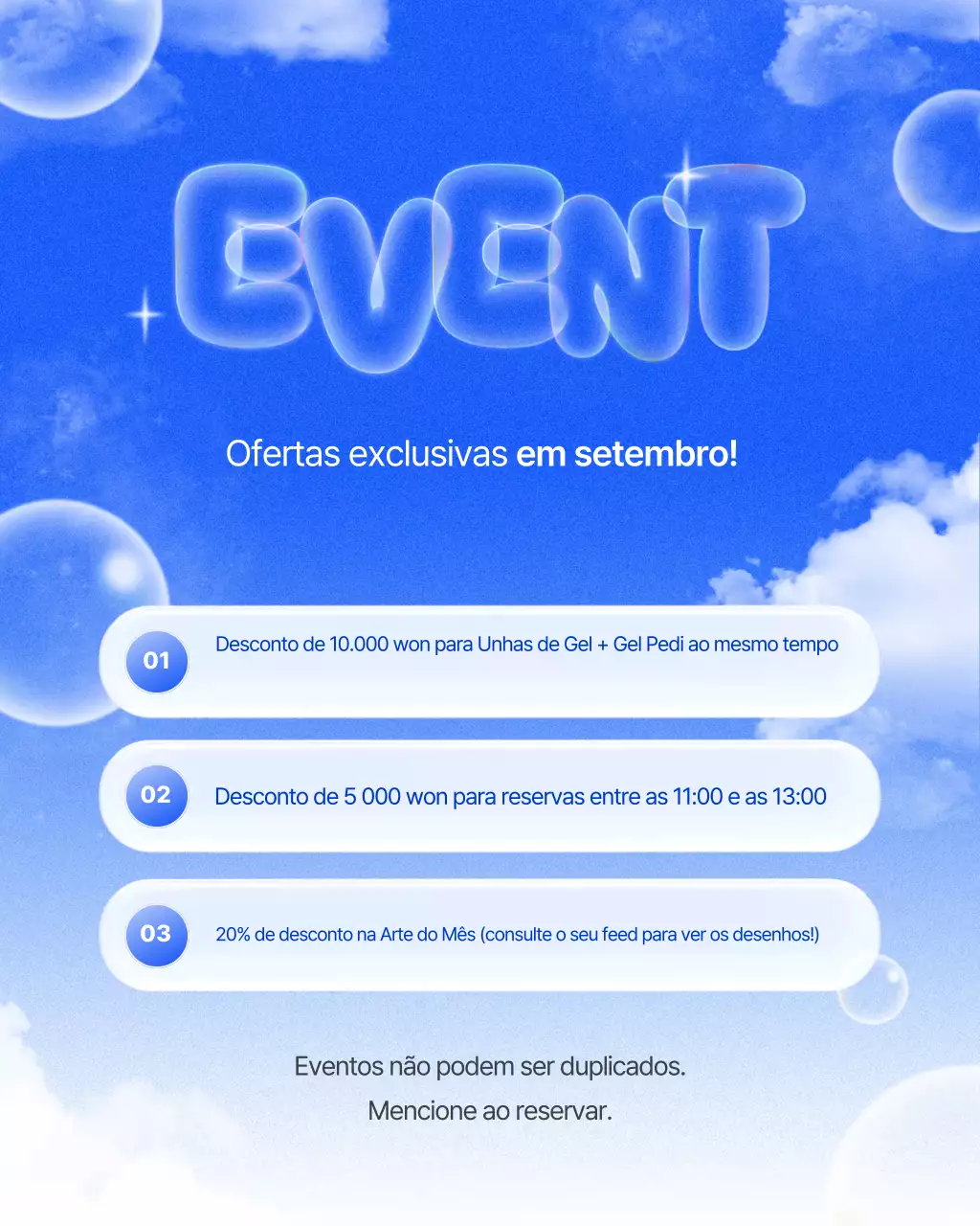 Promoção de evento da Blue's Kitsch Nail Shop