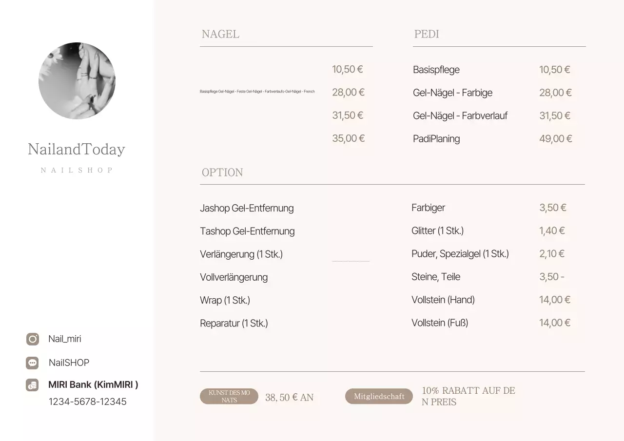 Beige's Simple Beauty Shop Preisführer