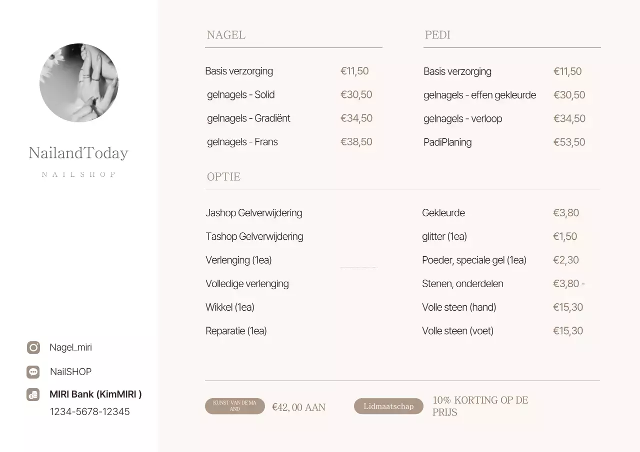 Beige's Simple Beauty Shop Prijsgids