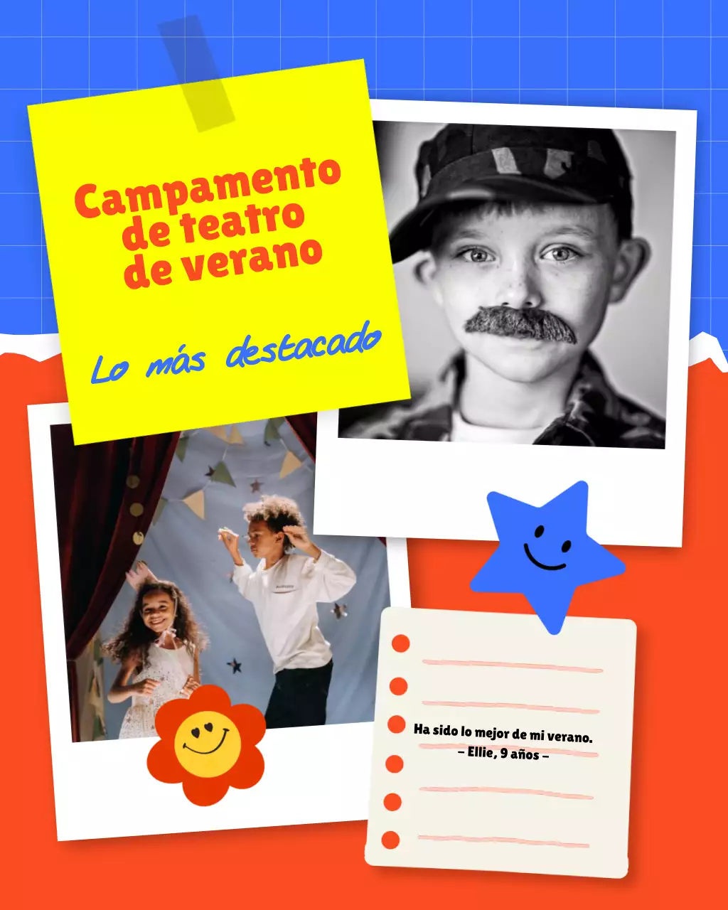 Collage de fotos del campamento rojo y juguetón