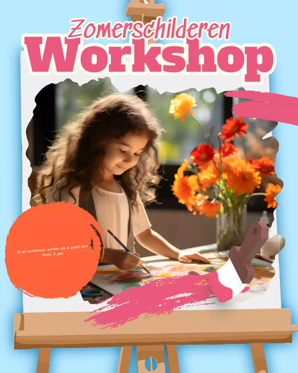Uitnodiging voor een roze creatieve kunstworkshop