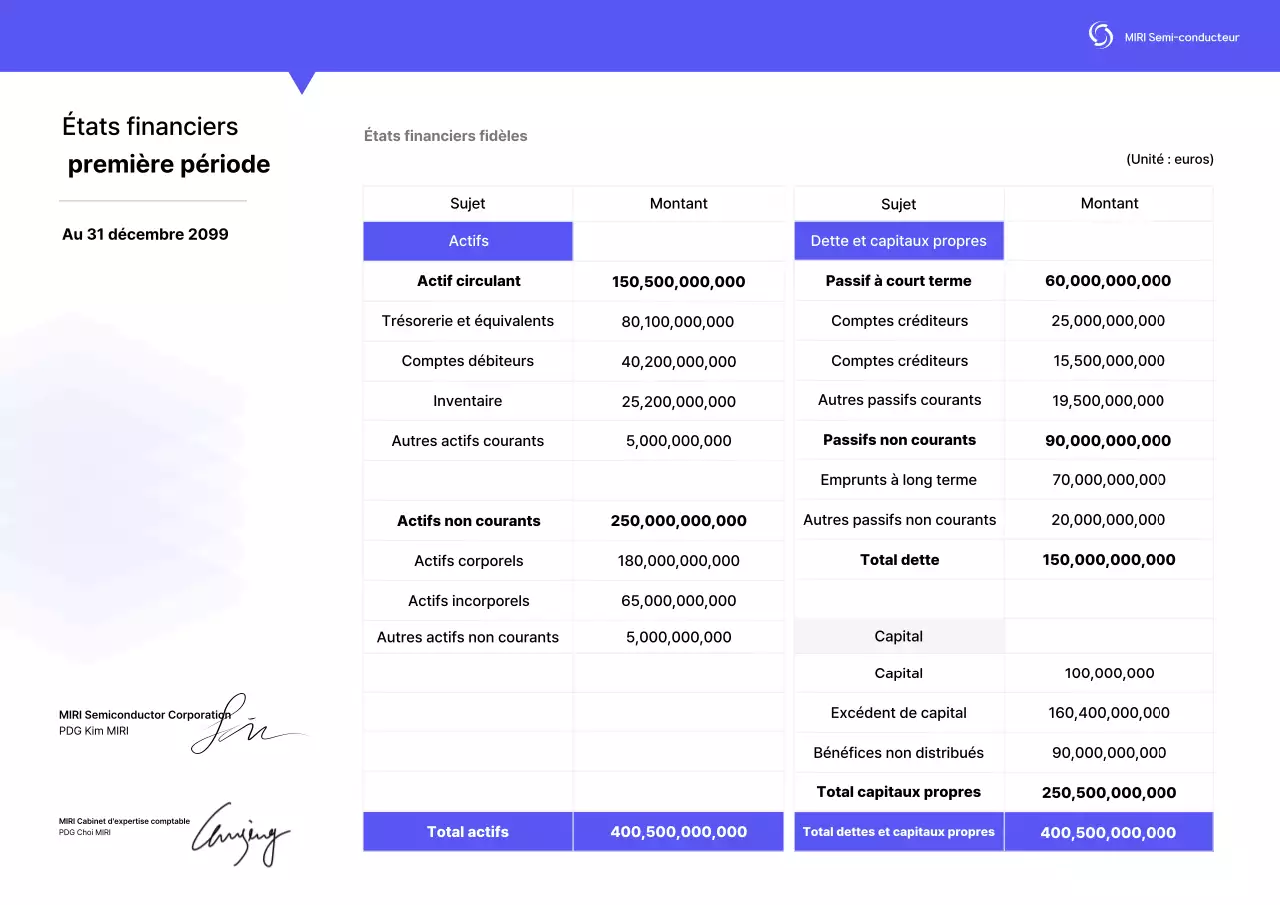 Livraison d'informations sur le rapport financier de base bleu
