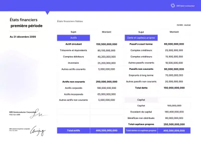 Livraison d'informations sur le rapport financier de base bleu