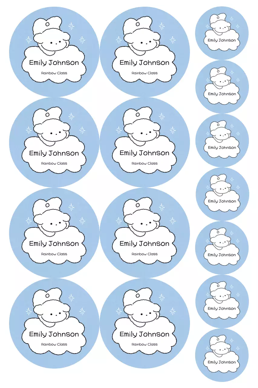 Hình dán nhân vật dễ thương màu xanh da trời