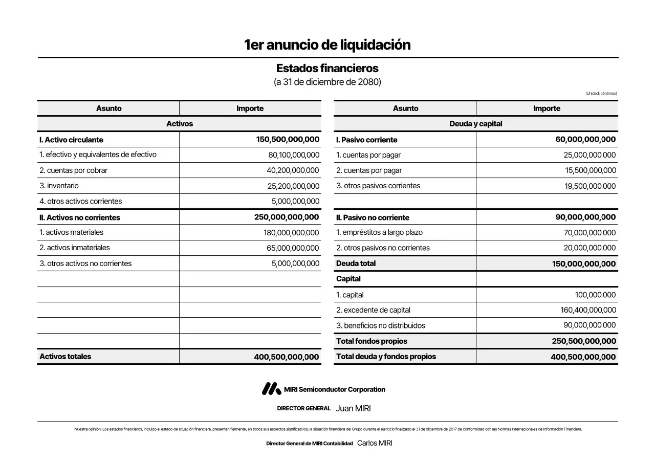 Declaración de información financiera básica negra