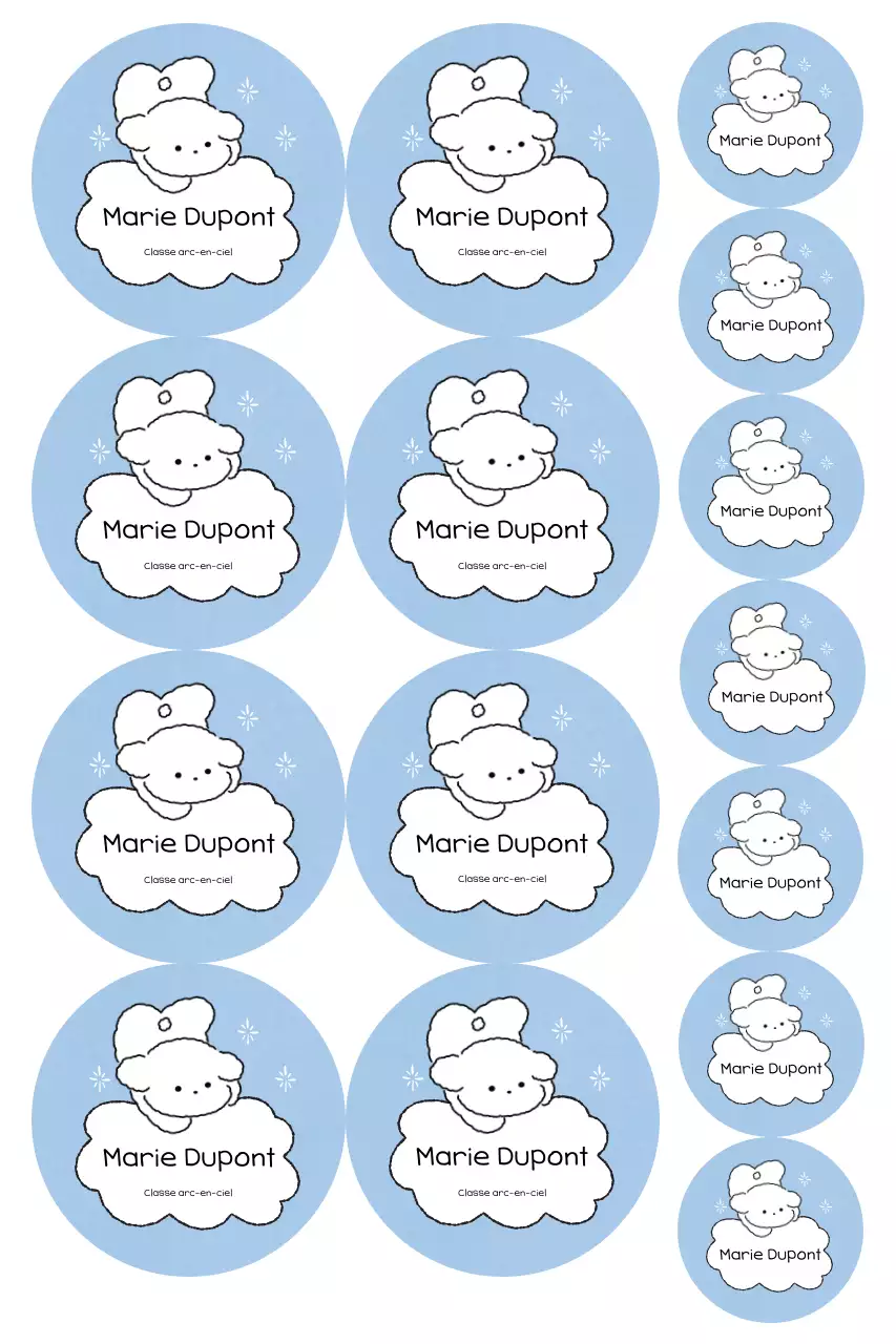 Autocollants de personnages mignons bleu ciel