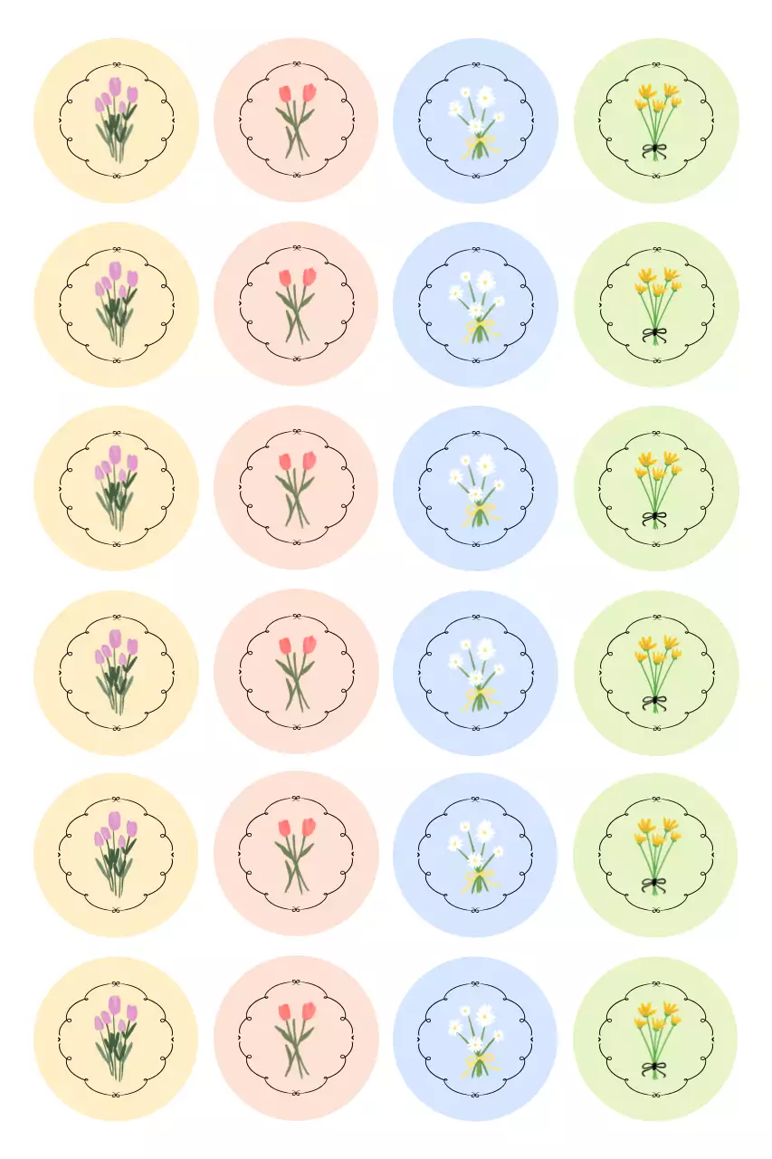 Adesivos de flores fofas em tons pastéis