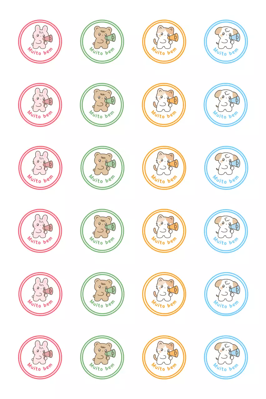Adesivos de animais coloridos e fofos