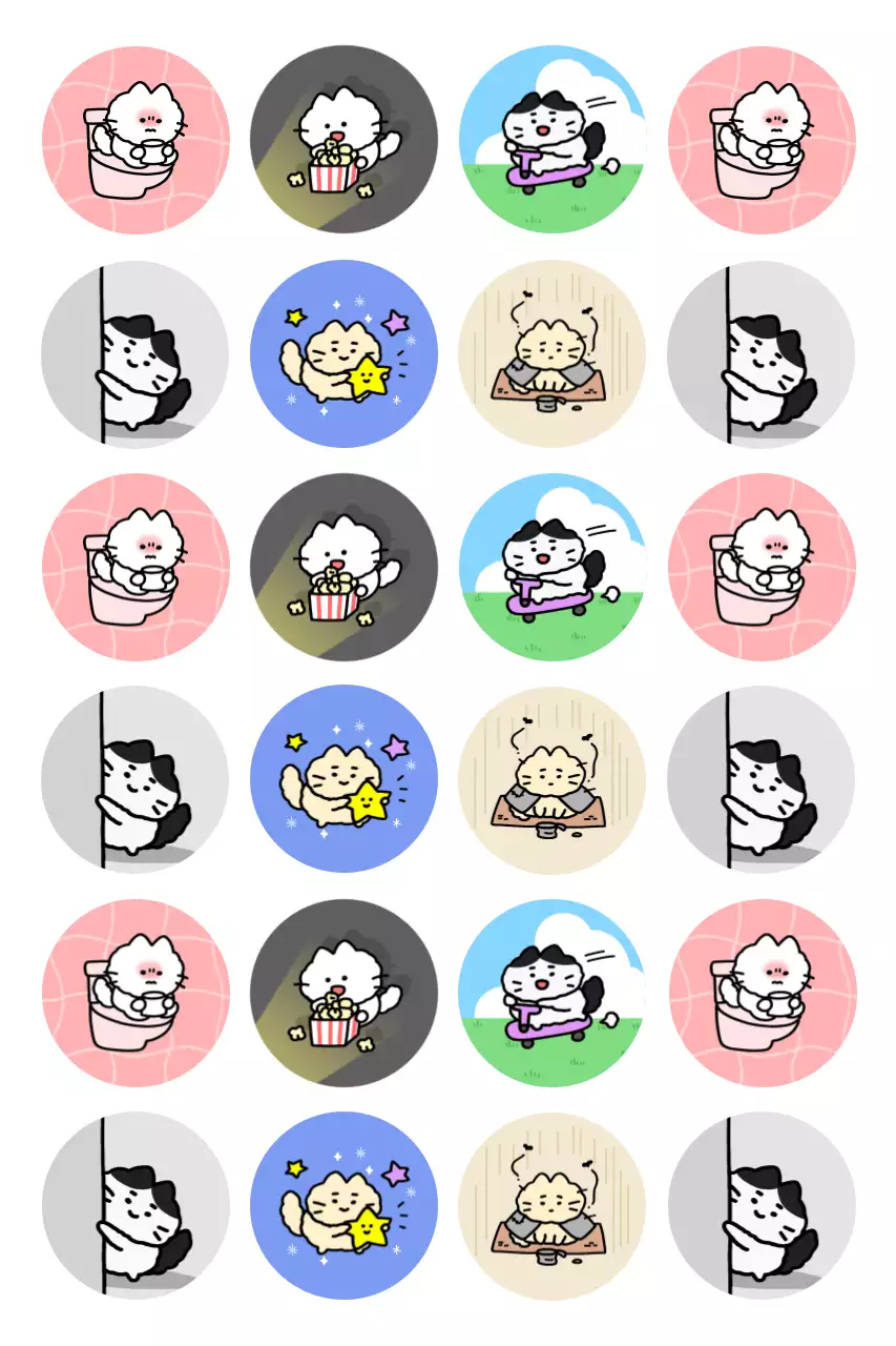 Adesivos de desenho animado roxos e fofos