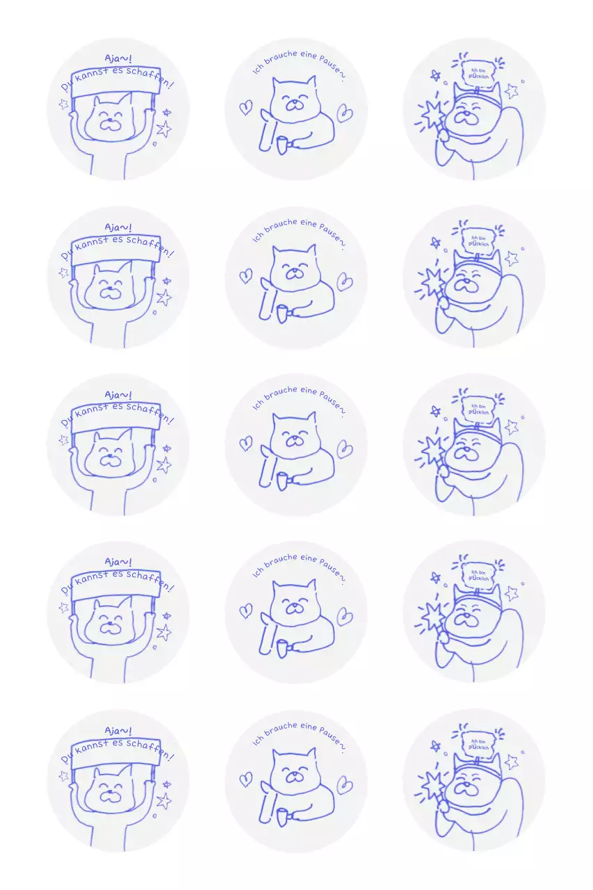 Blauer süßer Aufklebersatz