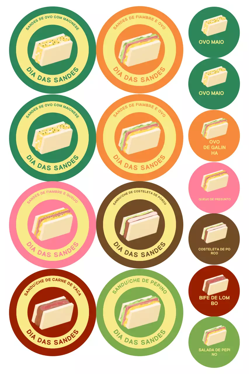 Adesivos coloridos para sanduíche pop