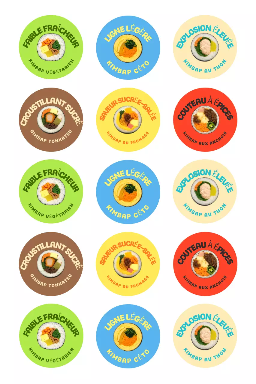 Autocollants Kimbap simples et colorés