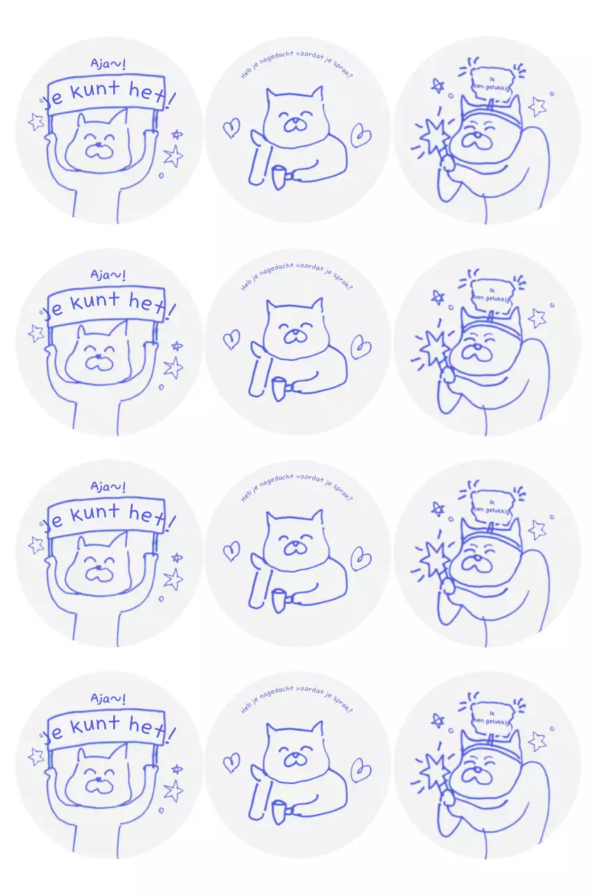 Blauwe zieke cartoonstickers