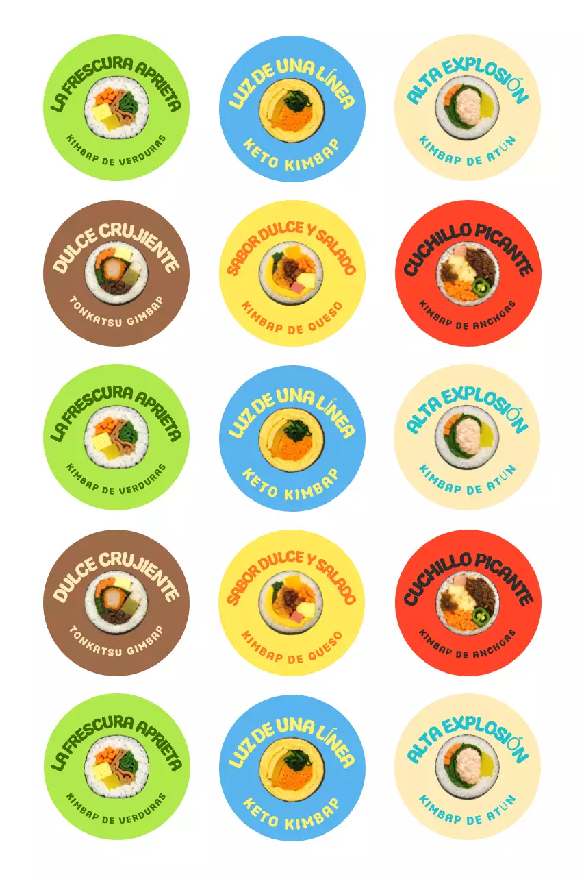 Pegatinas Kimbap sencillas y coloridas