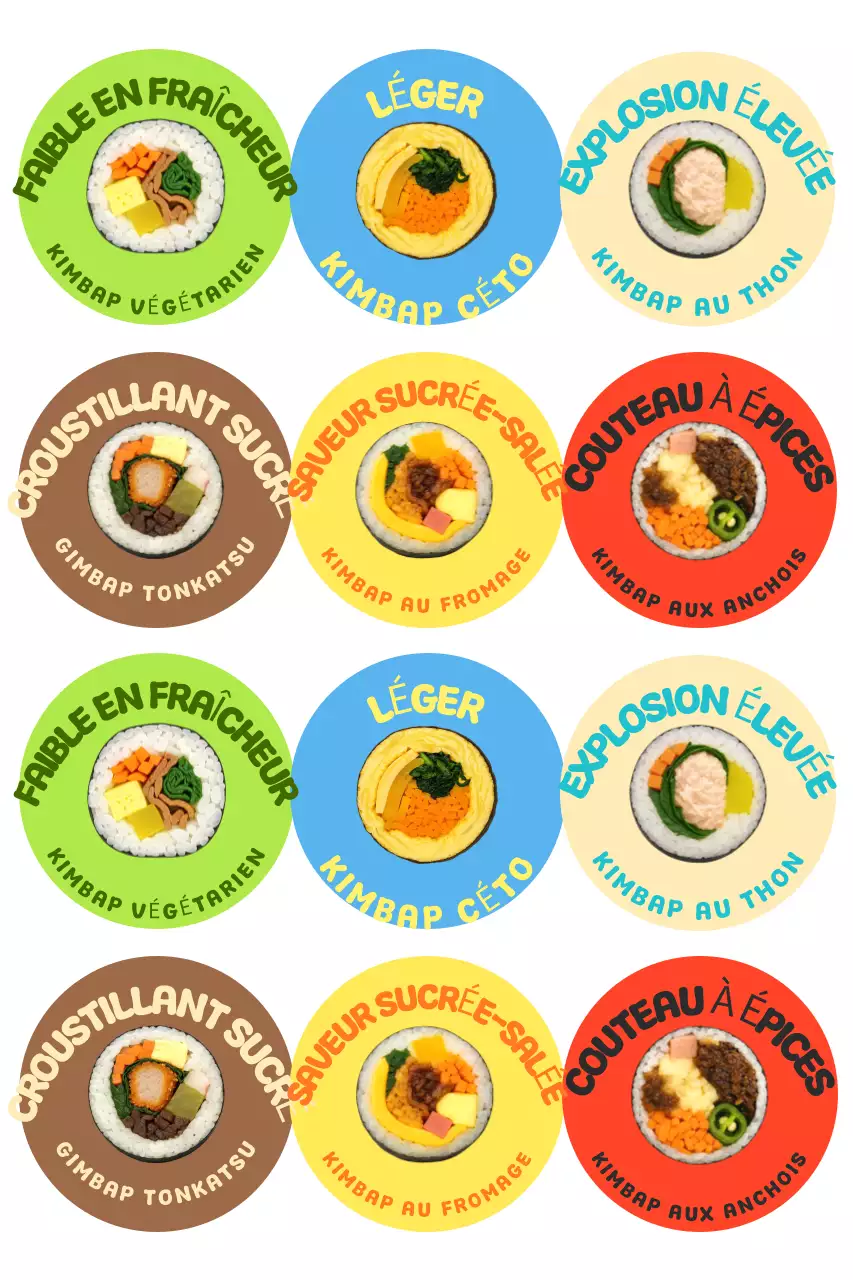 Publicité kimbap colorée et kitsch